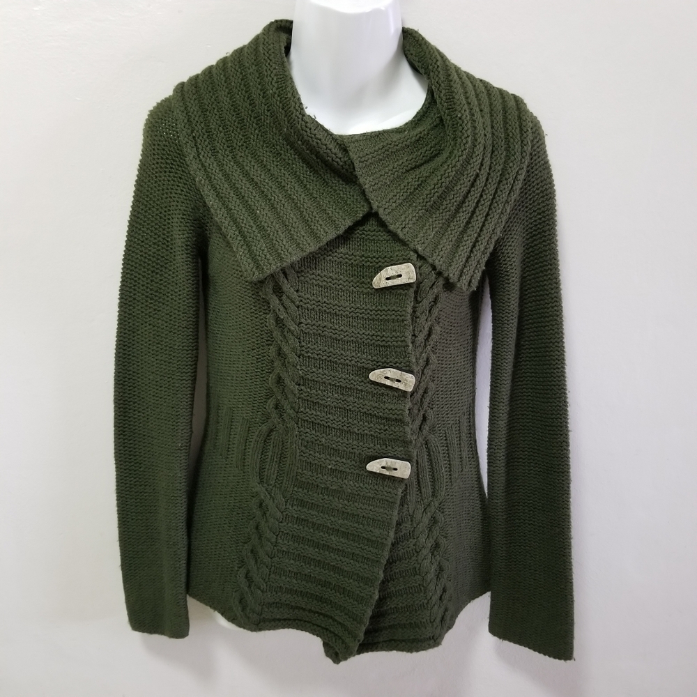 Anthropologie Sparrow Sweater Cardigan Lambswool Cashmere Cable Knit Toggle XS